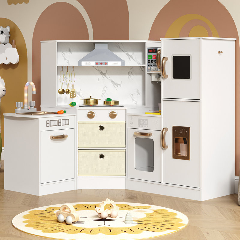 Ensemble de jeu de cuisine, jeu de cuisine pour enfants en bois avec lumières et sons réels