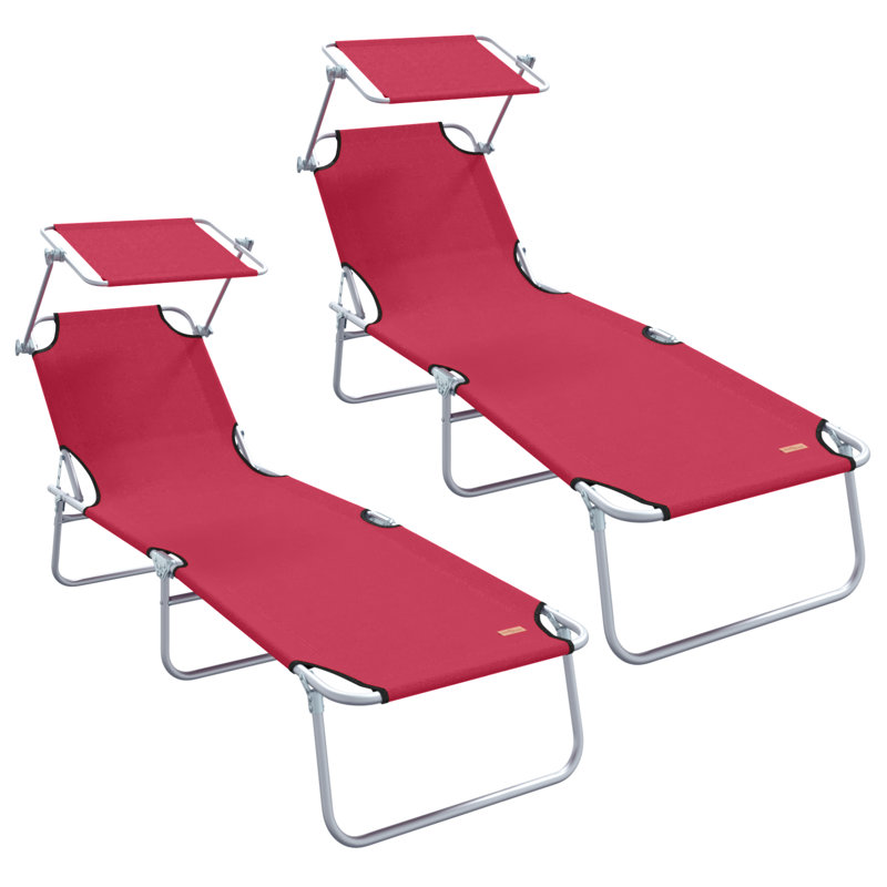 vidaXL Folding Sun Lounger with Canopy Outdoor Daybed Sunbed Steel and Fabric, Red