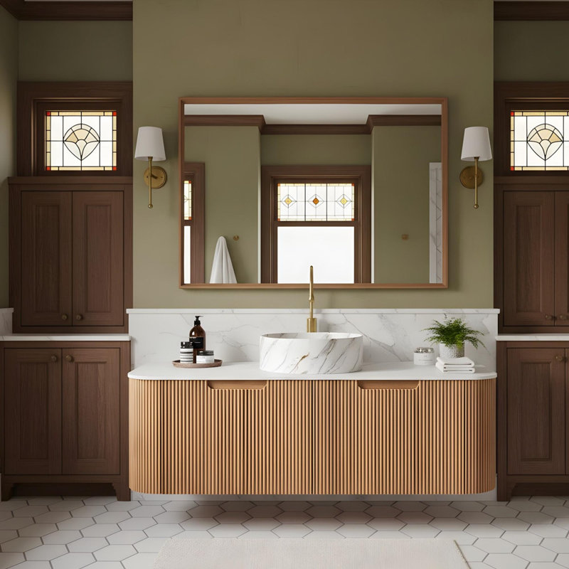 Salle de bain murale 48 "avec lavabo rond en céramique et 2 tiroirs