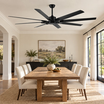 ndustrial DC Motor Ceiling Fan no light, Large Ceiling Fan with 8 Reversible Blades, 3 Downrods, 6-Speed Remote Control, Home or Commercial Ceiling Fans for Porch/Garage/Shop, Black