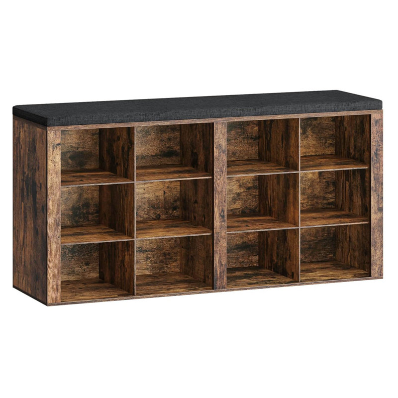 12 Pair Shoe Storage Bench, Rustic Brown