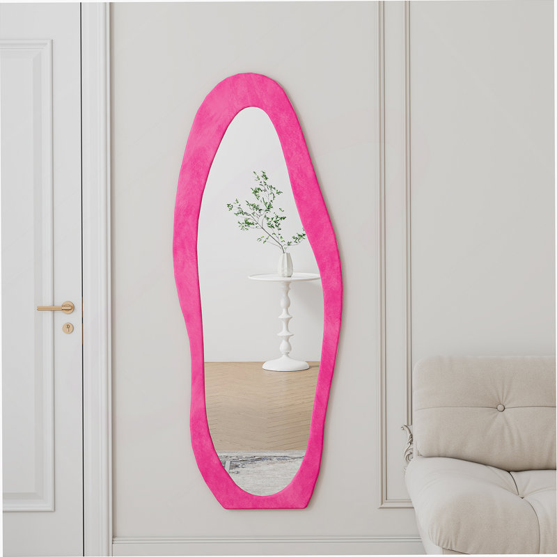 Miroir pleine grandeur, miroir de plancher à cadre en bois, miroir ondulé irrégulier pour chambre à coucher, salon, vestiaire