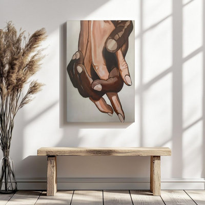 2D Flat, 1Pc Framed Canvas Wall Art, Hands Clasped, Abstract Human Body, Expressionist Style Art Print Canvas Poster Painting Room Wall Decor, Ideal Gift For Bedroom Living Room Hallway Dorm, Ready To Hang