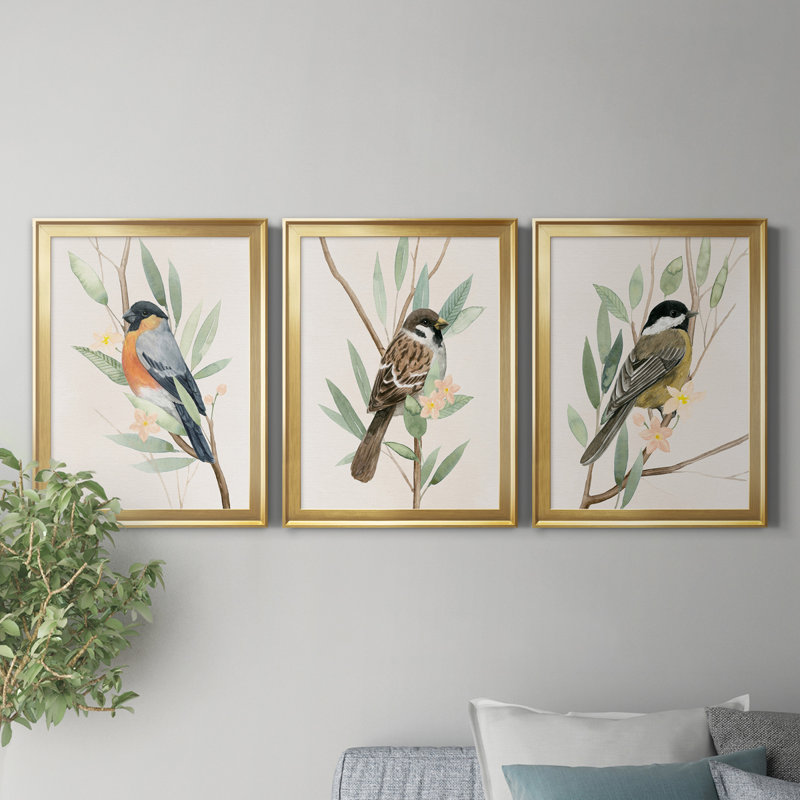 Tree Toppers I - Ensemble de 3 peintures sur toile encadrées, H 22,5 po x l 91,5 po x P 1,5 po, Doré