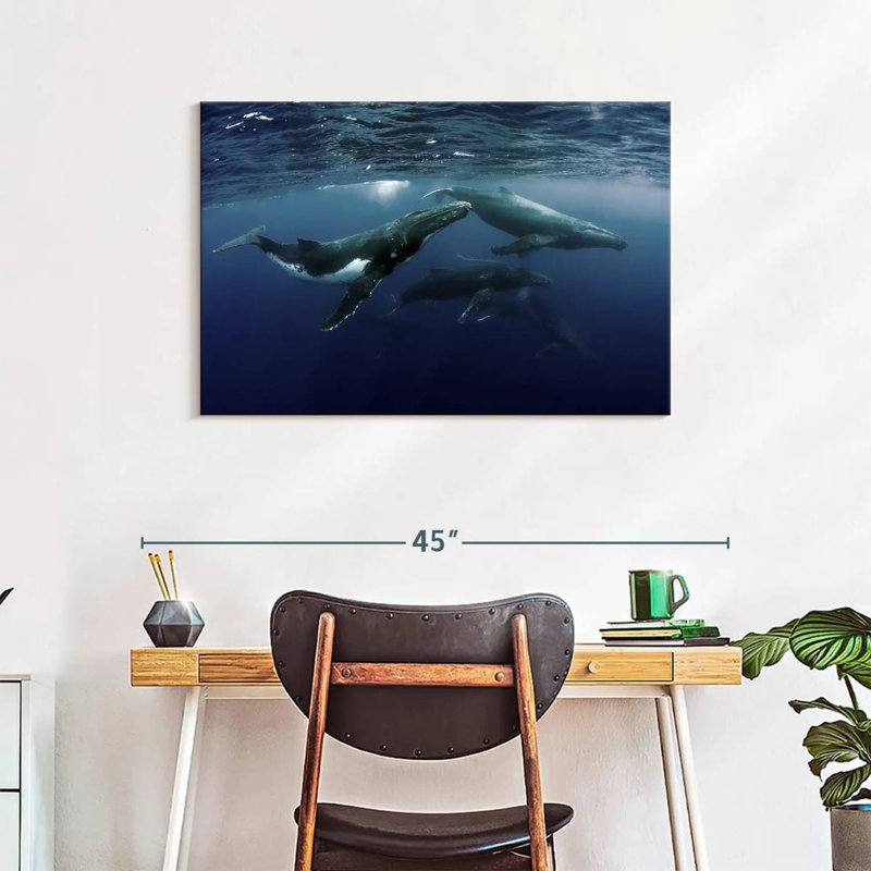 Baleines à bosse sur toile, H 24 po x l 36 po x P 1,25 po