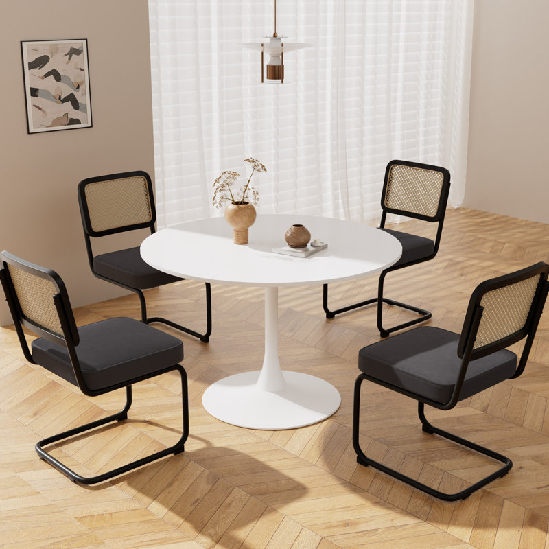 Ensemble de table de salle à manger à piédestal 5 pièces, H 28,7 po x L 42,1 po x l 42,1 po, Blanc, Noir, noir, noir, noir
