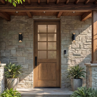 G5008-SW-96 | 96" Single Door, RTA Prehung Exterior, SDL 8 Lite, 1/2 Lite, 1 Panel, Unfinished Mahogany Wood