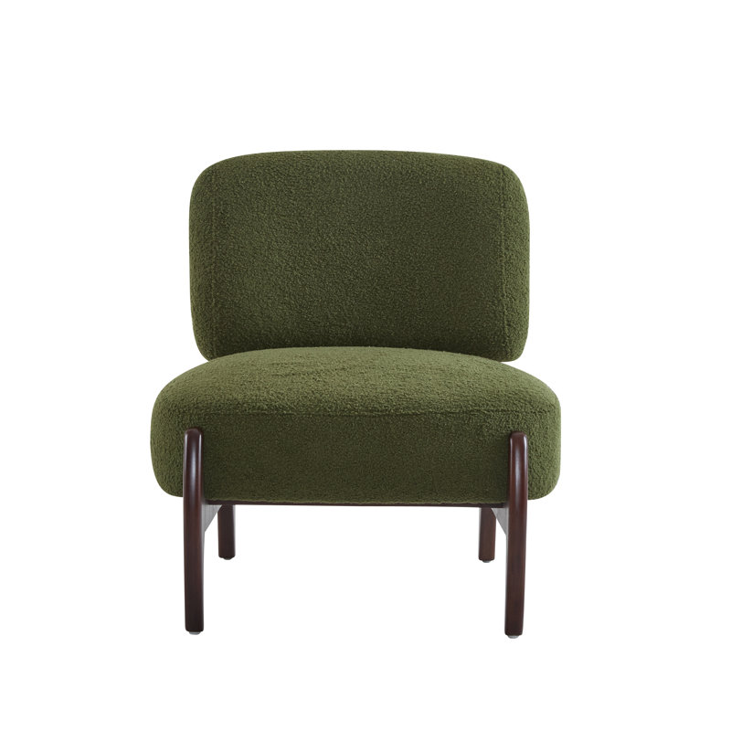 Green Leather Chaise with Solid Wood Frame