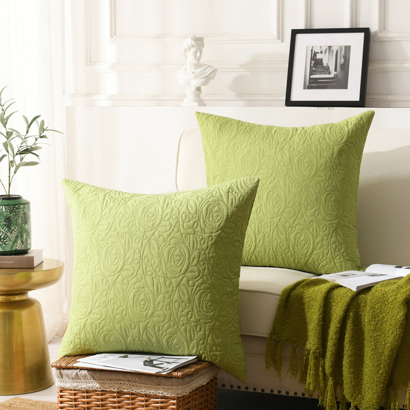 Green Microfiber Embroidered Euro Sham Covers 24x24