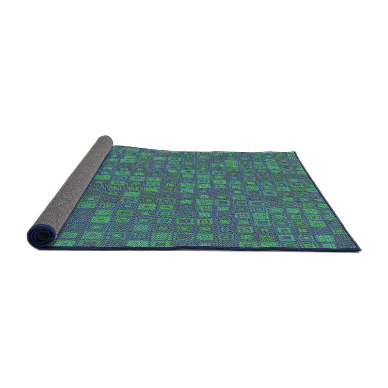 Tapis vert/rose à motifs, Rond 5 pi