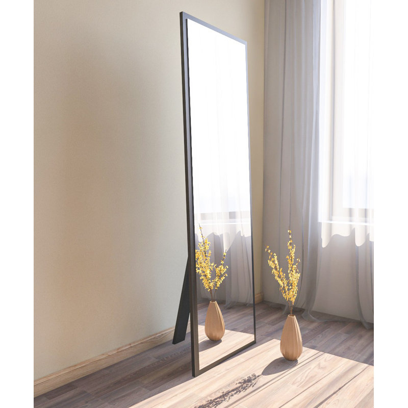 Elegant Floor Standing Mirror, Black, 19.7 x 63.0 x 0.9 inches | 100% MDF with Ecological Flotal-E Glass | Wall-Mountable Option | Modern Design for Home Decor & Dressing Rooms, Stylish & Functional