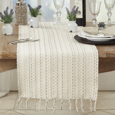 Tassel Trimmed Stripe Table Runner