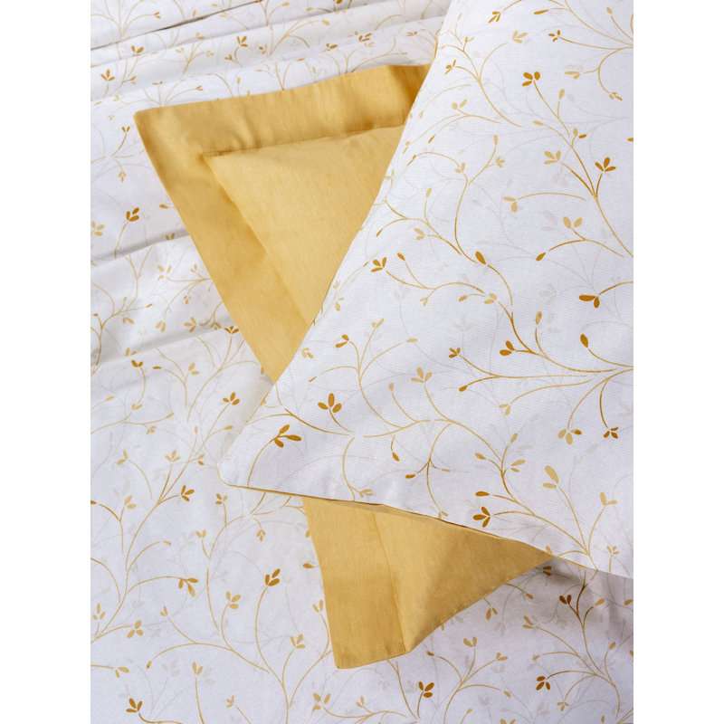 100% Cotton Ranforce Double Quilt Cover Set, Mustard Color | Includes 79 x 79 inches Duvet Cover & 2 Pillowcases 23.6 x 23.6 inches | Soft, Durable, Machine Washable, Pigment Printing, Elegant Closure Design