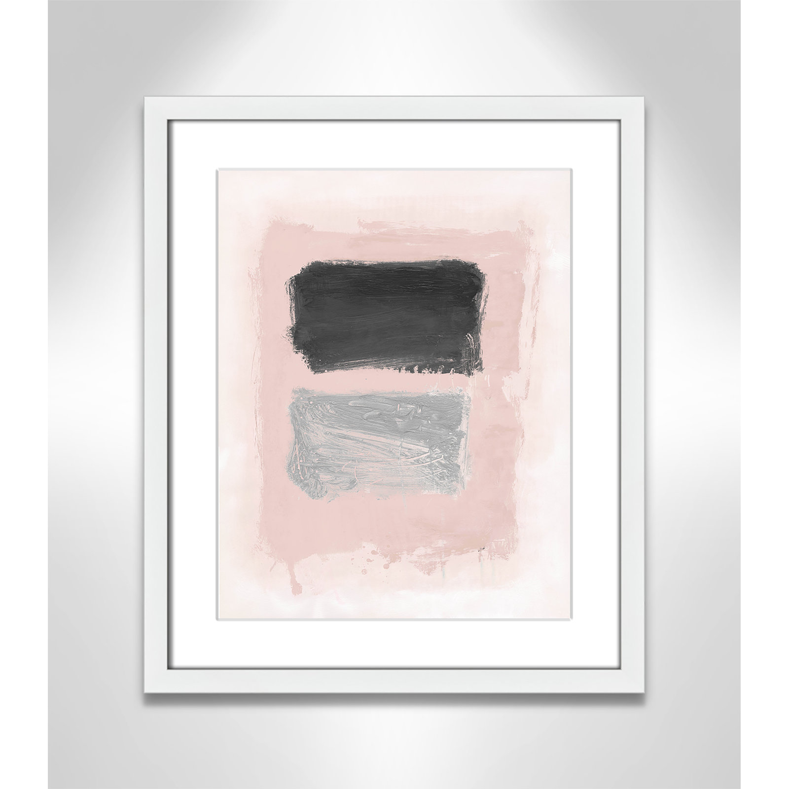 Pink, Black and Silver Shimmer I Print, 19" H x 16" W x 1.25" D, White Matted Picture Framed