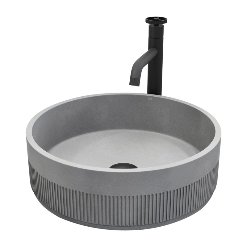 Matte Black Concrete Round Vessel Sink with Faucet