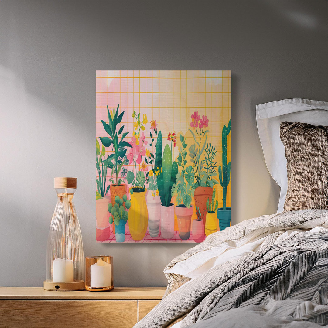 Vibrant Potted Plants Canvas Wall Art, Eclectic Botanical Garden Print for Plant Lovers, Colorful Houseplant Decor Gift