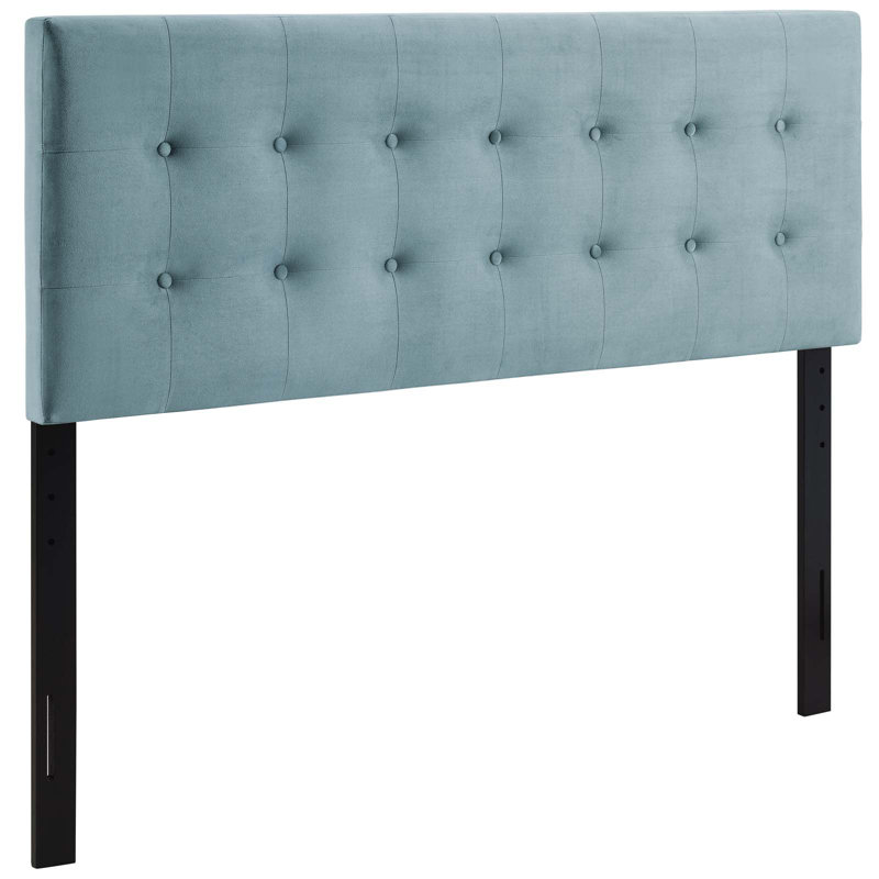 Tête de lit en velours performance capitonné, Grand, Bleu clair