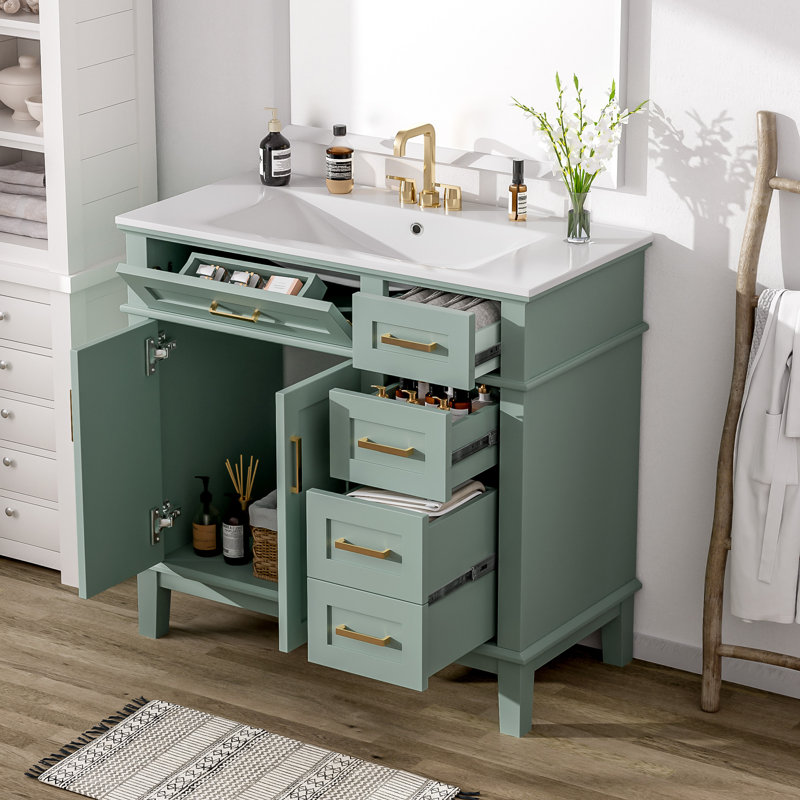 36" Single Bathroom Vanity With Sink, Green