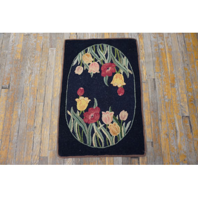 Antique American Hooked Rug American Black 1930s