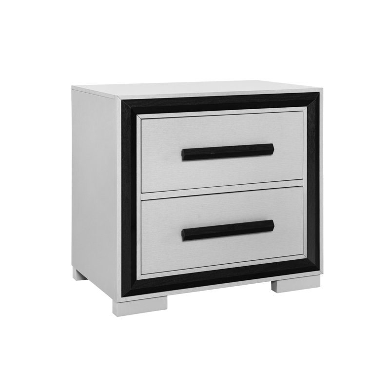 Commode en bois massif et noir avec 2 tiroirs de rangement Ensemble profond et spacieux pour optimiser l'espace -