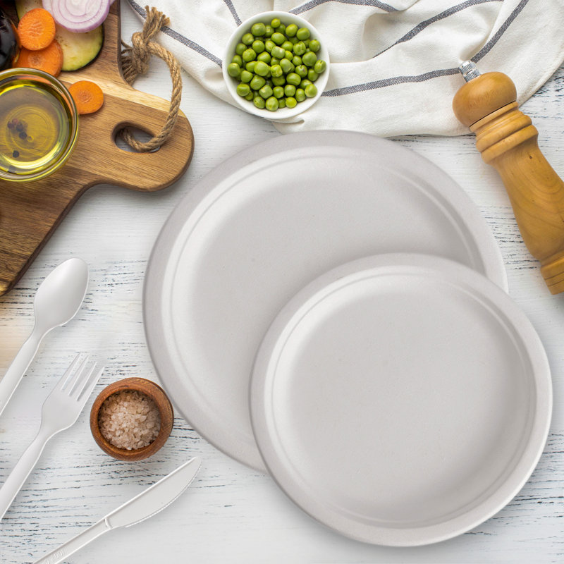 Compostable Disposable Paper Plates Combo and Utensil Set - 25 Sets