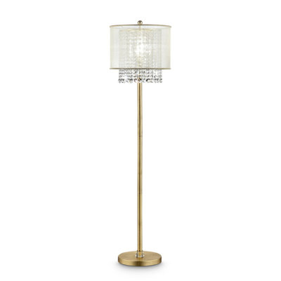65" Tall Floor Lamp "Bhavya" w/ Gold finish and Crystal Accents, White Shade