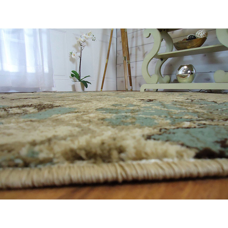 Tapis beige / bleu en laine Roodhouse, Rond 5 pi