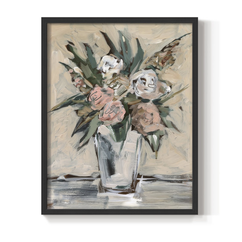 «Neutral & Peach Arrangement I», reproduction encadrée - bois massif, H 21 po x l 17 po, Noir, noir, noir, noir
