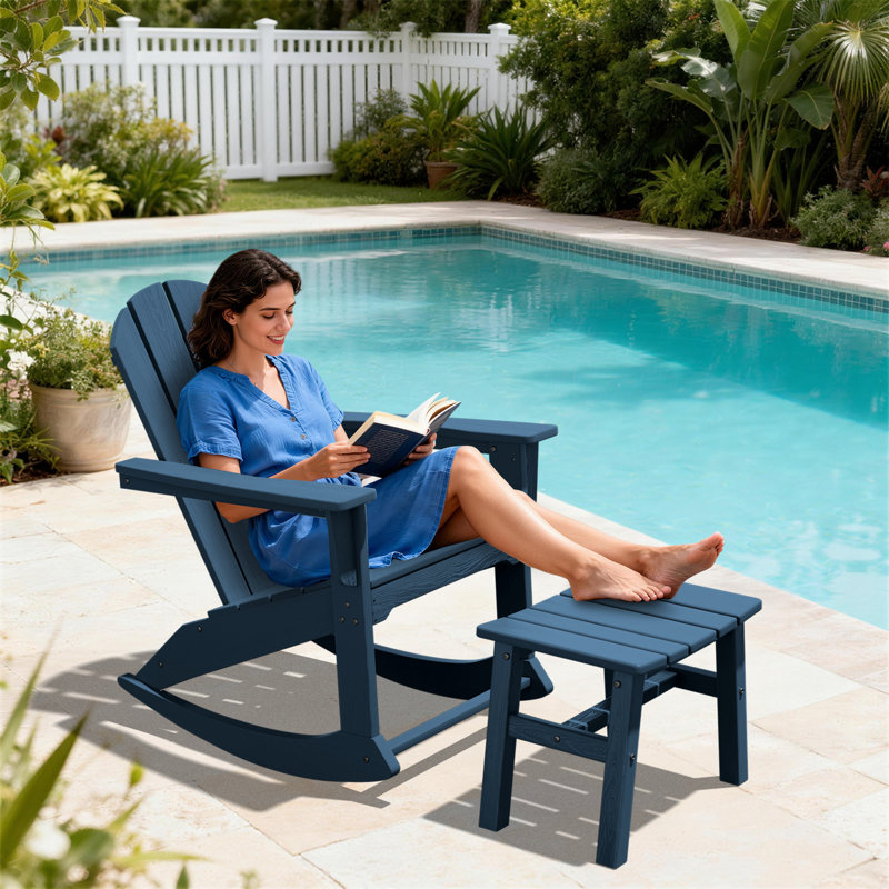 HDPE Wooden Rocking Adirondack Chair, Navy