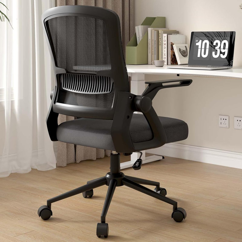 Computer Desk Chair with Flip-up Armrests, Black, Black