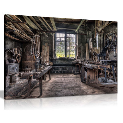 Old Vintage Carpenters Workshop Countryside 1 Piece Wrapped Canvas Wall Art