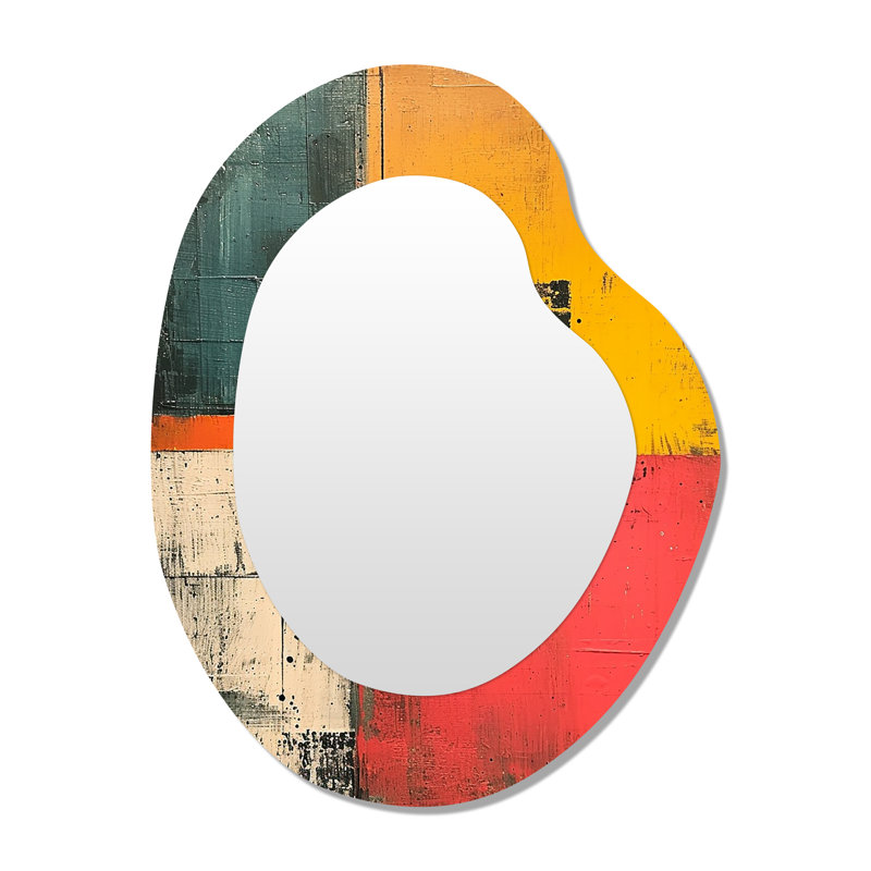 Mystic Sunset Portal - Abstract Irregular Shape Decorative Wall Mirror, Black Asymmetrical Large Mirror, Printed Metal Art