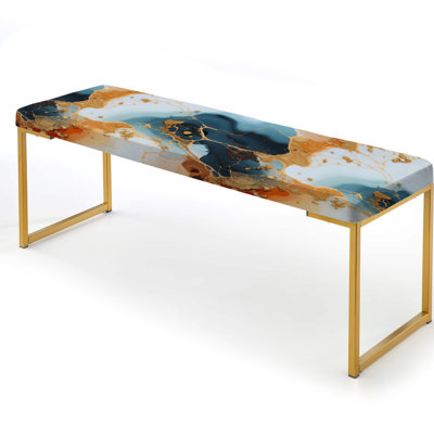 Teal And Gold Marble Elegance - Marble Upholstered Gold Bench by Design Art