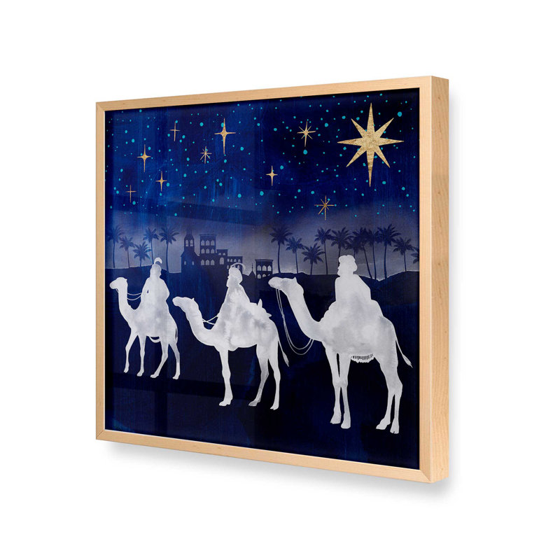 Crèche de la nuit avec imprimé de crèche de Noël II, Cadre en érable brut, bois massif, H 21,5 po x l 21,5 po