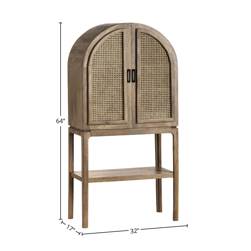 Biscayne Rustic Mango Wood and Cane Bar Cabinet