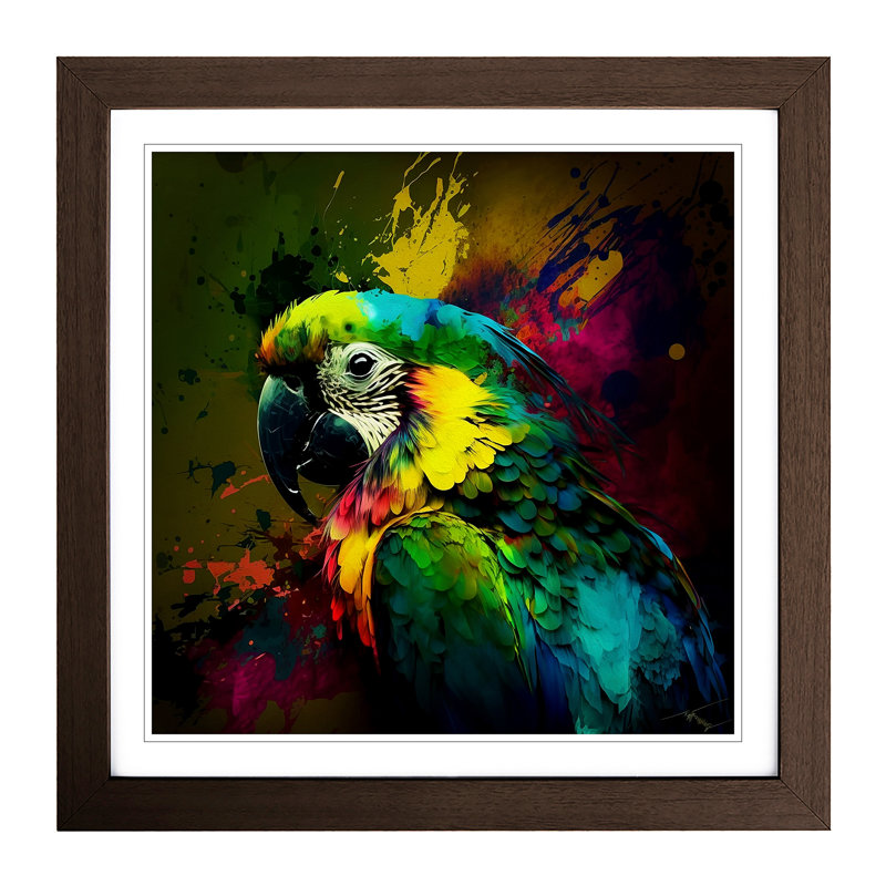 Parrot - Single Picture Frame Print on Wood, Walnut