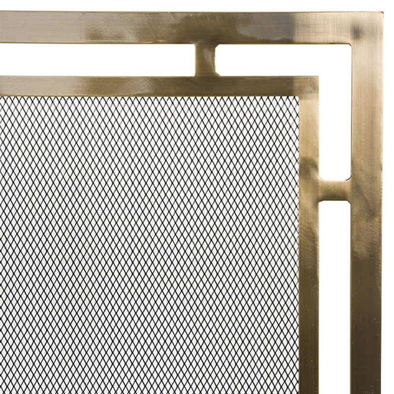 Gatsby Mesh Fireplace Screen - Single Panel, Steel Frame, Aged Brass