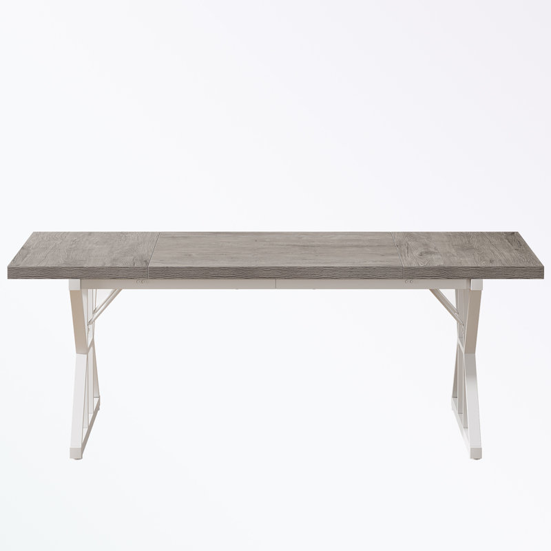 Table de cuisine rustique rectangulaire avec pieds en métal X-Trestle, Gris, Blanc