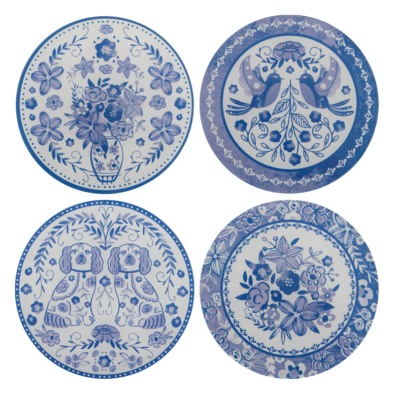 Sous-verres en acrylique bleu et blanc