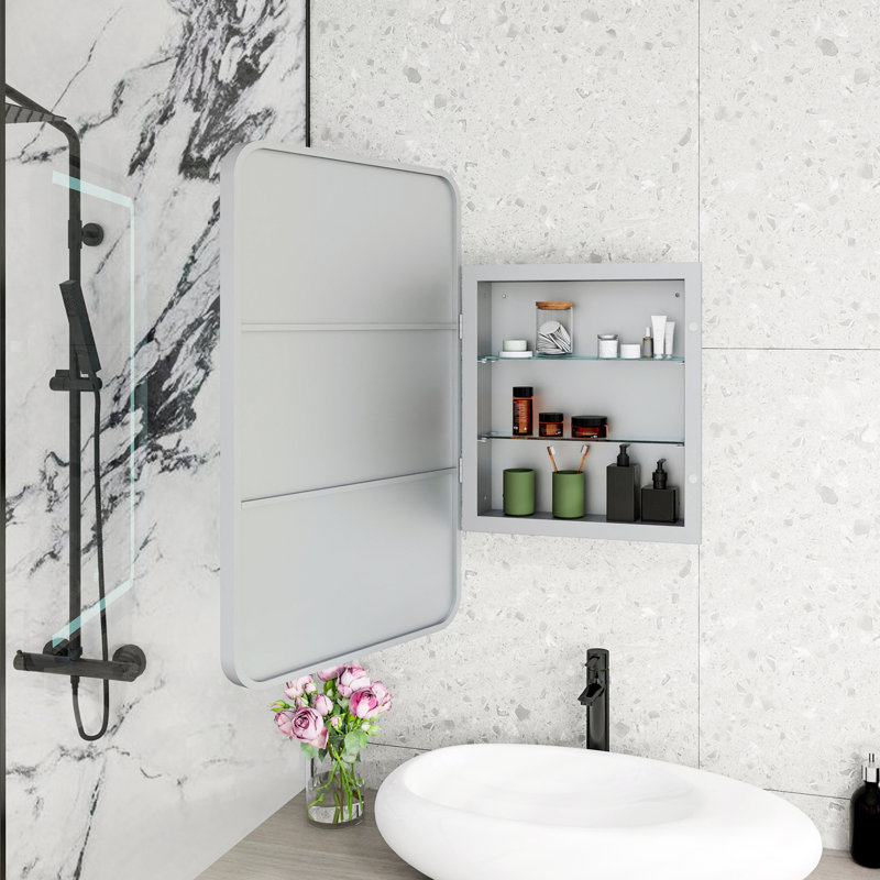 Armoire à pharmacie rectangulaire avec miroir et miroir de salle de bain, Argent argent