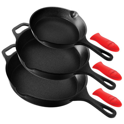 NutriChef Seasoned Cast Iron Non-Stick Skillet Set with Lid