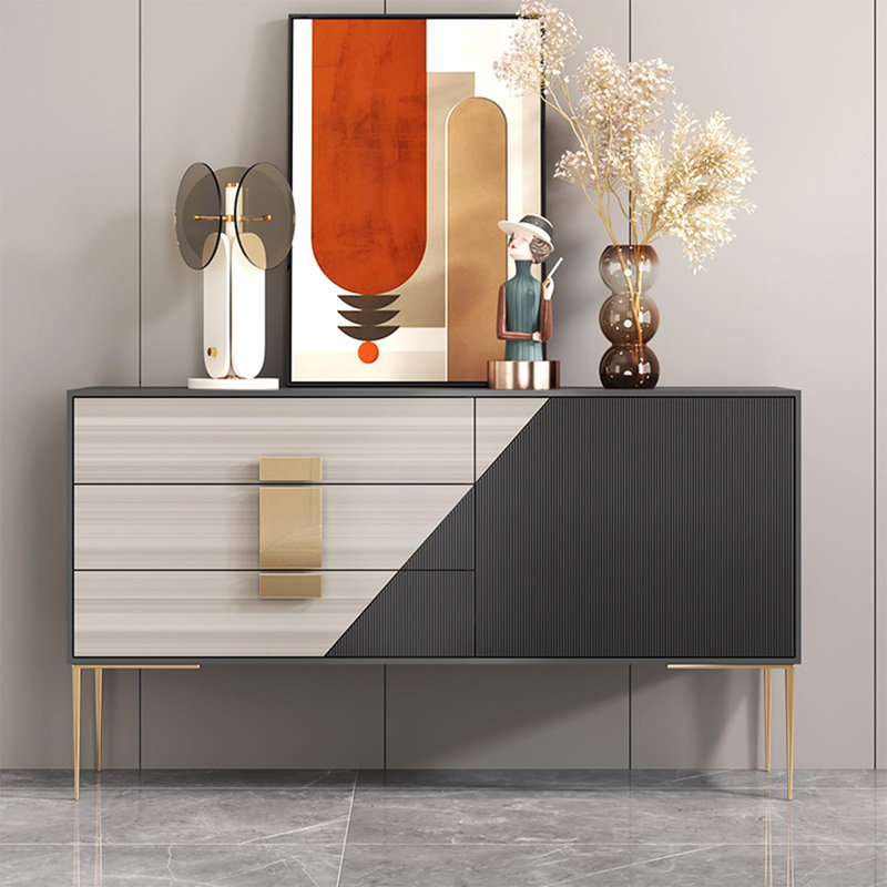 Armoire d'entrée de style italien de luxe, 35.43" H x 62.99" W x 15.75" D, Or / noir / gris