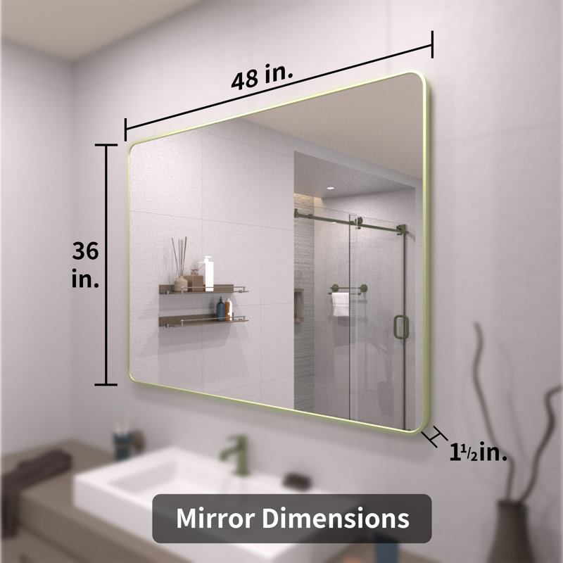 Miroir de salle de bain mural Lucha, 48 po x 36 po, Vert matcha