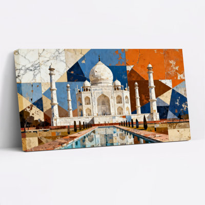 Taj Mahal Geometric Pattern Canvas Wrapped Wall Art Oil Painting Print Set Of 1