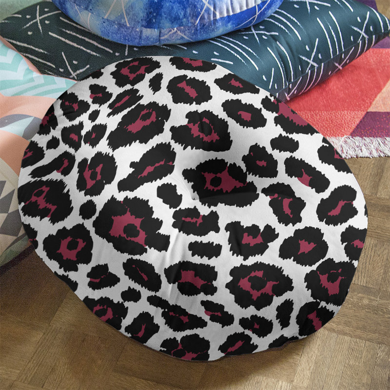 Housse et insert de coussin touffeté rond, H 26 po x l 26 po x P 4 po, Blanc/noir/rouge