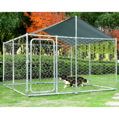 Outdoor Large Dog Kennel With Canopy and Lockable Door