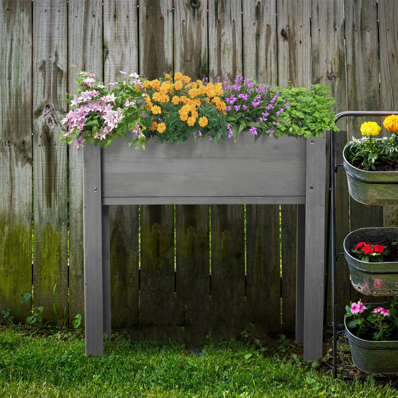 Darral Outdoor Elevated Wooden Planter Box, Gray, 31" H x 31" W x 14" D