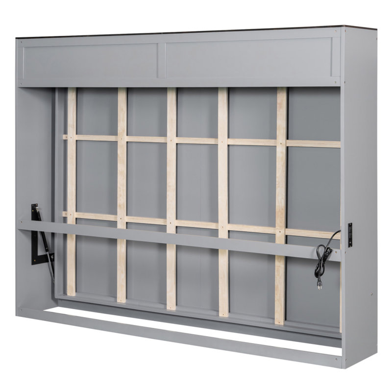 Grand lit escamotable mural et USB, Gris