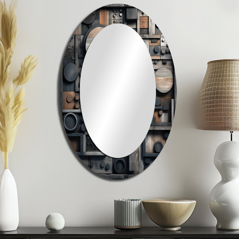 Cubic Geometric Dreams IV - Gray Oval Wall Mirror Decor, 36" x 24"
