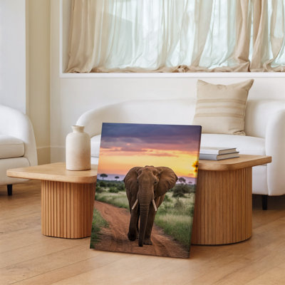 Toile «A Majestic Elephant Strides Confidently Down A Dirt Path Its Wall Art», impressionnant